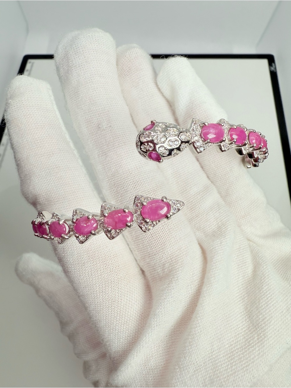 14k White Gold over Silver Ruby Serpent Bracelet! WATCH VIDEO! - Picture 11 of 17
